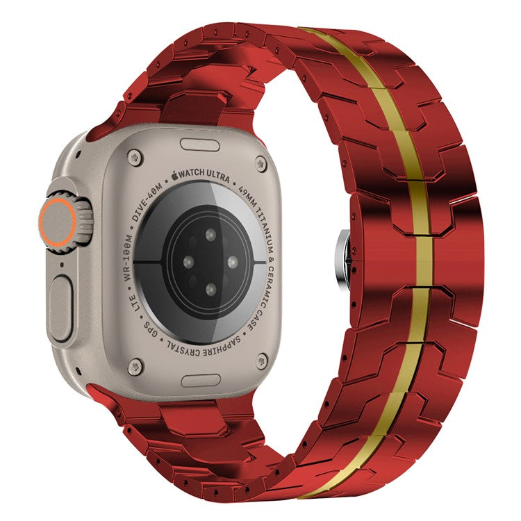 For Apple Watch 10 46mm / Ultra 2 / Ultra 49mm / 9 8 7 45mm / SE (2023) SE (2022) SE 6 5 4 44mm / 3 2 1 42mm Watch Band Stainless Steel - Red+Gold