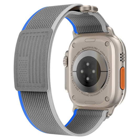 For Apple Watch 10 46mm / Ultra 2 / Ultra 49mm / 9 8 7 45mm / SE (2023) SE (2022) SE 6 5 4 44mm / 3 2 1 42mm Nylon Braided Watch Band, Size: M - Blue+Grey