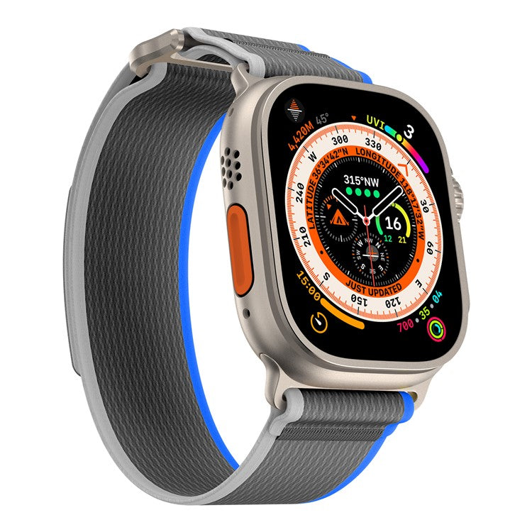 For Apple Watch 10 46mm / Ultra 2 / Ultra 49mm / 9 8 7 45mm / SE (2023) SE (2022) SE 6 5 4 44mm / 3 2 1 42mm Nylon Braided Watch Band, Size: M - Blue+Grey