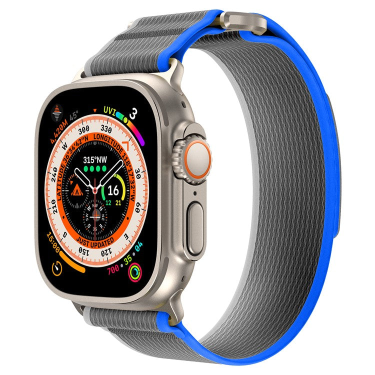 For Apple Watch 10 46mm / Ultra 2 / Ultra 49mm / 9 8 7 45mm / SE (2023) SE (2022) SE 6 5 4 44mm / 3 2 1 42mm Nylon Braided Watch Band, Size: M - Blue+Grey