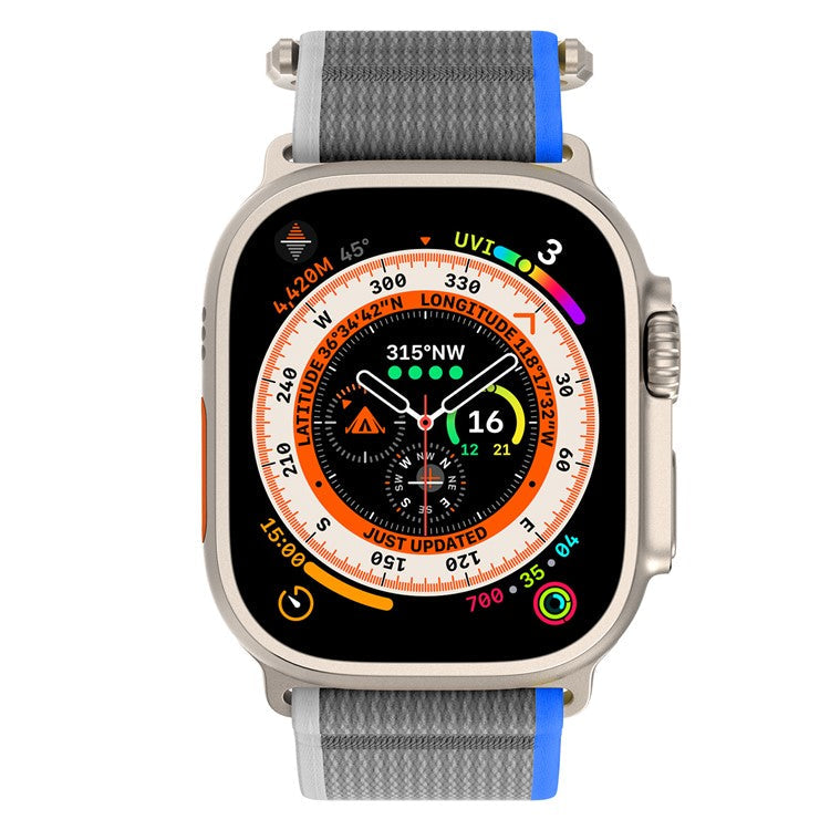 For Apple Watch 10 46mm / Ultra 2 / Ultra 49mm / 9 8 7 45mm / SE (2023) SE (2022) SE 6 5 4 44mm / 3 2 1 42mm Nylon Braided Watch Band, Size: M - Blue+Grey