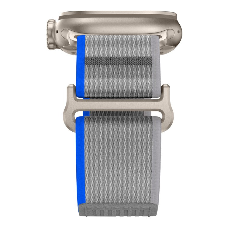 For Apple Watch 10 46mm / Ultra 2 / Ultra 49mm / 9 8 7 45mm / SE (2023) SE (2022) SE 6 5 4 44mm / 3 2 1 42mm Nylon Braided Watch Band, Size: M - Blue+Grey