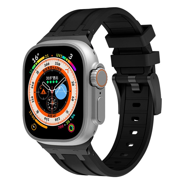 For Apple Watch 10 46mm / Ultra 2 / Ultra 49mm / 9 8 7 45mm / SE (2023) SE (2022) SE 6 5 4 44mm / 3 2 1 42mm Liquid Silicone Watch Band - Black+Black
