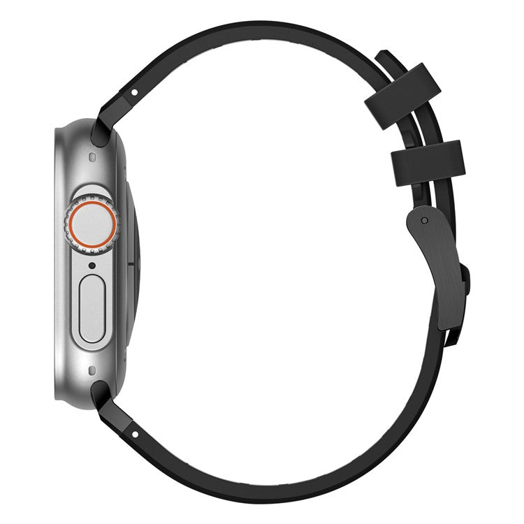 For Apple Watch 10 46mm / Ultra 2 / Ultra 49mm / 9 8 7 45mm / SE (2023) SE (2022) SE 6 5 4 44mm / 3 2 1 42mm Liquid Silicone Watch Band - Black+Black