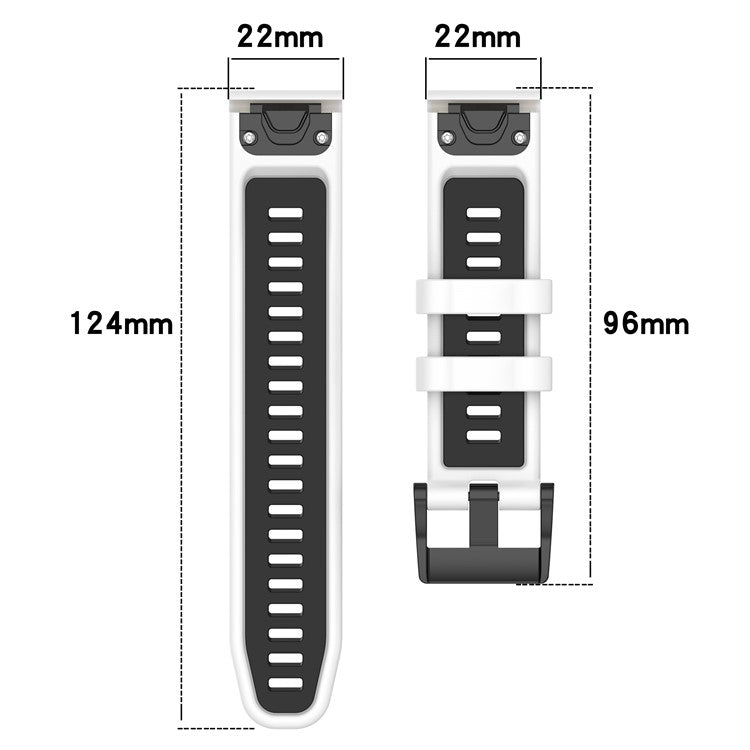 For Garmin Fenix 7 / 7 Pro / 6 / 6 Pro QuickFit 22mm Watch Band Dual Color Silicone Strap - Black+Blue