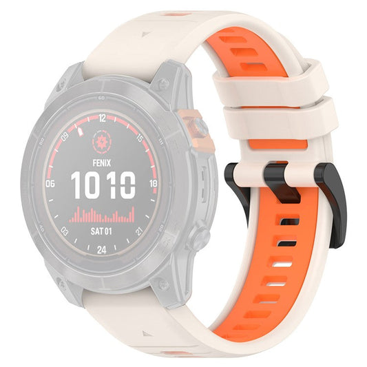 For Garmin Fenix 7 / 7 Pro / 6 / 6 Pro QuickFit 22mm Watch Band Dual Color Silicone Strap - Starlight+Orange