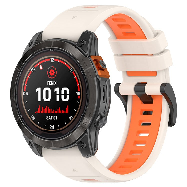 For Garmin Fenix 7 / 7 Pro / 6 / 6 Pro QuickFit 22mm Watch Band Dual Color Silicone Strap - Starlight+Orange