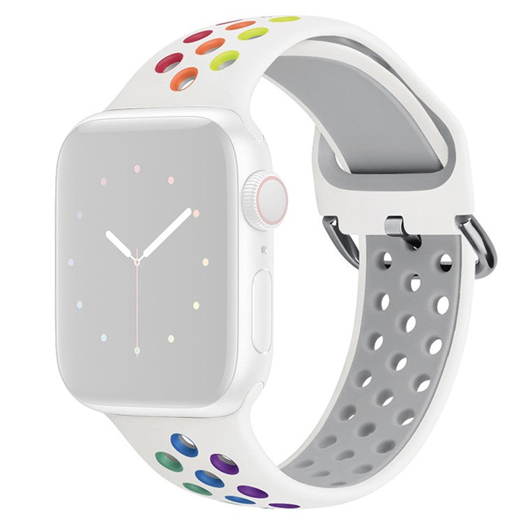 KALEBOL For Apple Watch 10 46mm / Ultra 2 / Ultra 49mm / 9 8 7 45mm / SE (2023) SE (2022) SE 6 5 4 44mm / 3 2 1 42mm Silicone Watch Band - White+Rainbow