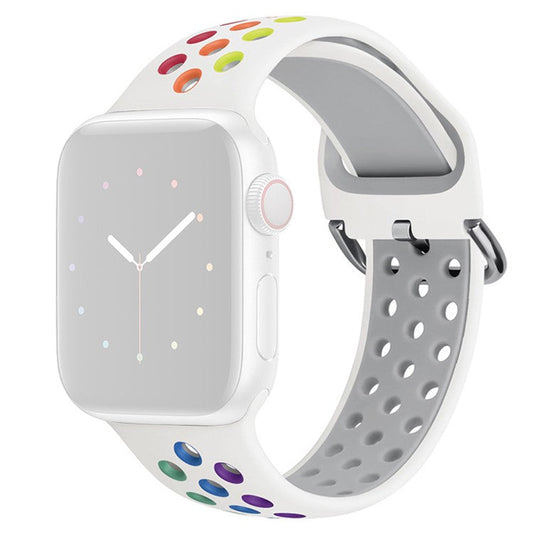 KALEBOL For Apple Watch 10 46mm / Ultra 2 / Ultra 49mm / 9 8 7 45mm / SE (2023) SE (2022) SE 6 5 4 44mm / 3 2 1 42mm Silicone Watch Band - White+Rainbow