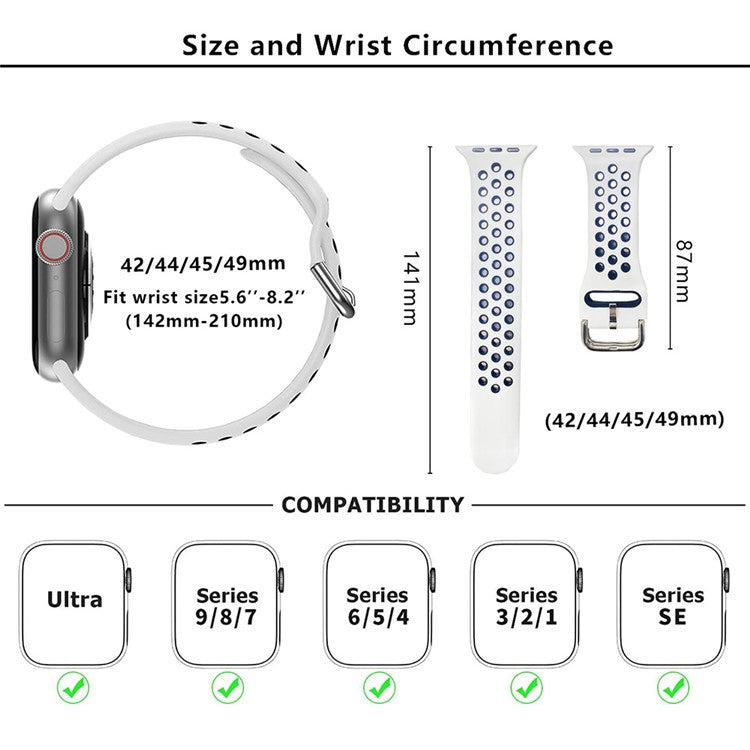 KALEBOL For Apple Watch 10 46mm / Ultra 2 / Ultra 49mm / 9 8 7 45mm / SE (2023) SE (2022) SE 6 5 4 44mm / 3 2 1 42mm Silicone Watch Band - White+Rainbow
