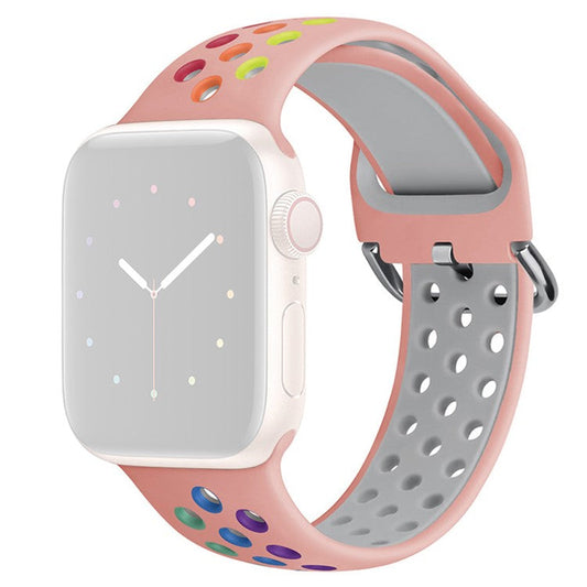 KALEBOL For Apple Watch 10 46mm / Ultra 2 / Ultra 49mm / 9 8 7 45mm / SE (2023) SE (2022) SE 6 5 4 44mm / 3 2 1 42mm Silicone Watch Band - Pink+Rainbow