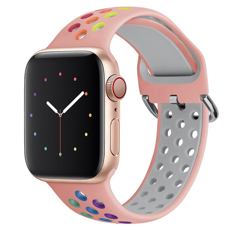 KALEBOL For Apple Watch 10 46mm / Ultra 2 / Ultra 49mm / 9 8 7 45mm / SE (2023) SE (2022) SE 6 5 4 44mm / 3 2 1 42mm Silicone Watch Band - Pink+Rainbow