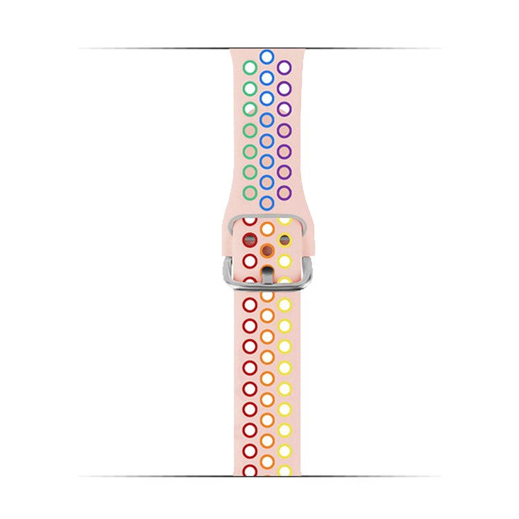KALEBOL For Apple Watch 10 46mm / Ultra 2 / Ultra 49mm / 9 8 7 45mm / SE (2023) SE (2022) SE 6 5 4 44mm / 3 2 1 42mm Silicone Watch Band - Pink+Rainbow