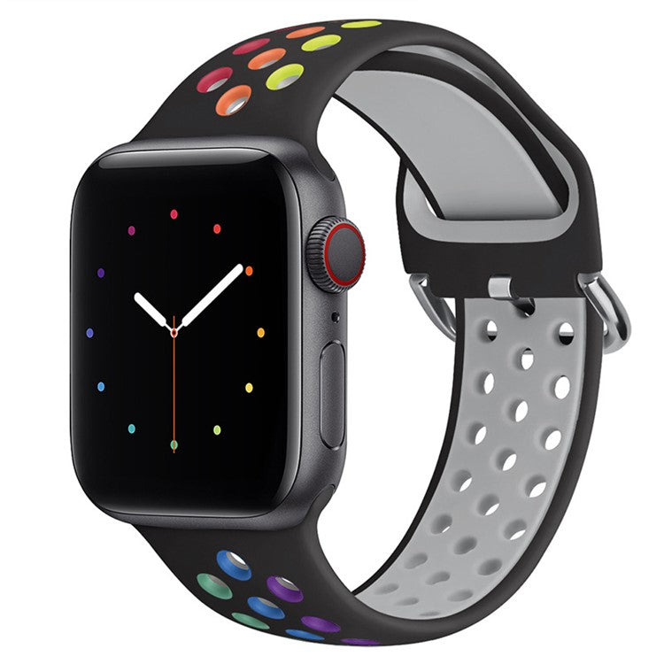 KALEBOL For Apple Watch 10 46mm / Ultra 2 / Ultra 49mm / 9 8 7 45mm / SE (2023) SE (2022) SE 6 5 4 44mm / 3 2 1 42mm Silicone Watch Band - Black+Rainbow