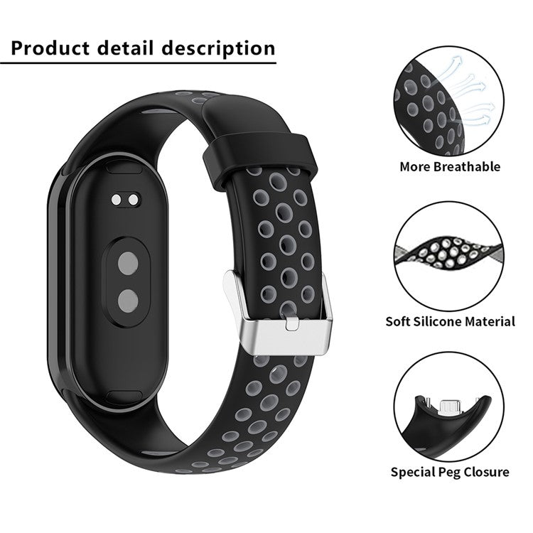 KALEBOL KLB-SSGJ-001 For Xiaomi Smart Band 9 NFC / 9 / 8 NFC / 8 Silicone Watch Band Waterproof Strap - Black+Blue