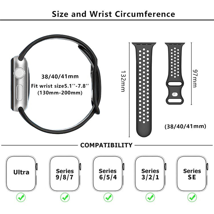 KALEBOL For Apple Watch Series 10 42mm / 9 8 7 41mm / SE (2023) SE (2022) SE 6 5 4 40mm / 3 2 1 38mm Sporty Silicone Watch Band - White+Black
