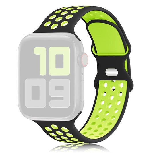 KALEBOL For Apple Watch Series 10 42mm / 9 8 7 41mm / SE (2023) SE (2022) SE 6 5 4 40mm / 3 2 1 38mm Sporty Silicone Watch Band - Black+Fluorescent Yellow
