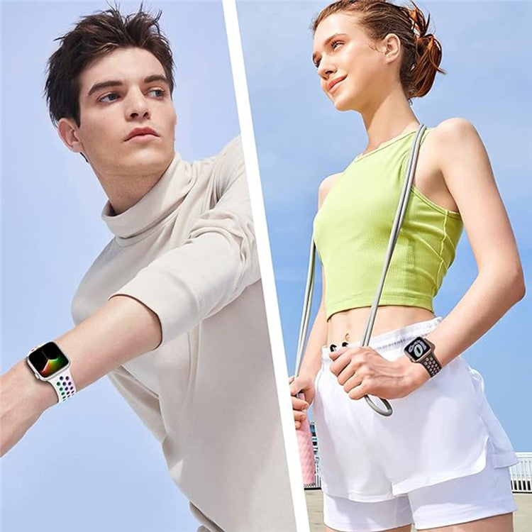 KALEBOL For Apple Watch Series 10 42mm / 9 8 7 41mm / SE (2023) SE (2022) SE 6 5 4 40mm / 3 2 1 38mm Sporty Silicone Watch Band - Black+Fluorescent Yellow