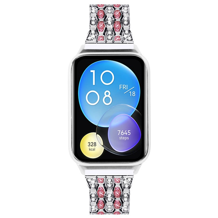 For Xiaomi Smart Band 8 Pro 3 Rows Rhinestone Zinc Alloy Watch Band Women Replacement Strap - Silver+Rose