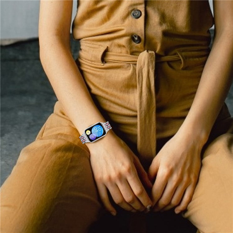 For Xiaomi Smart Band 8 Pro 3 Rows Rhinestone Zinc Alloy Watch Band Women Replacement Strap - Silver+Rose