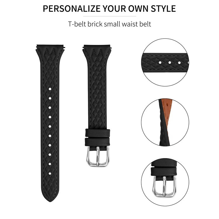 For LG Watch Sport Replacement Band Rhombus Imprinted Genuine Cow Leather Watch Strap - Black