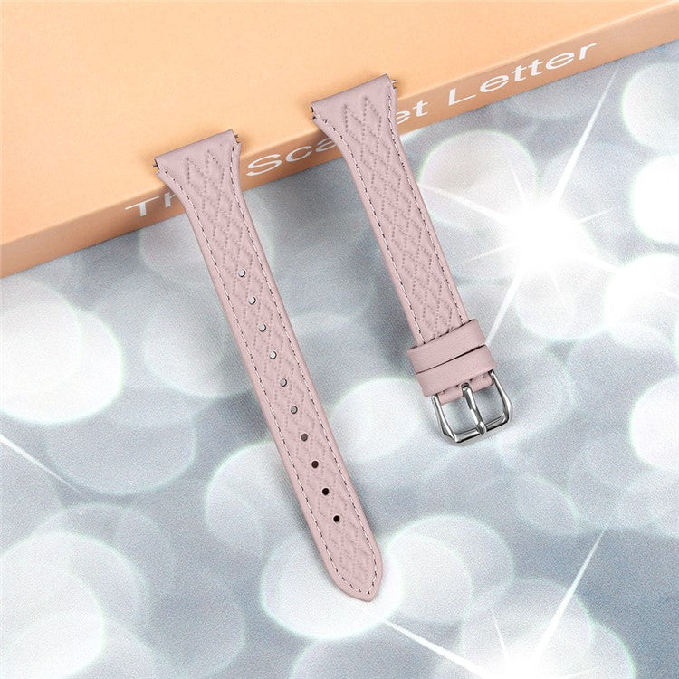 Genuine Cow Leather Band for Garmin Forerunner 645 / 645 Music Rhombus Imprinted Watch Strap - Pink