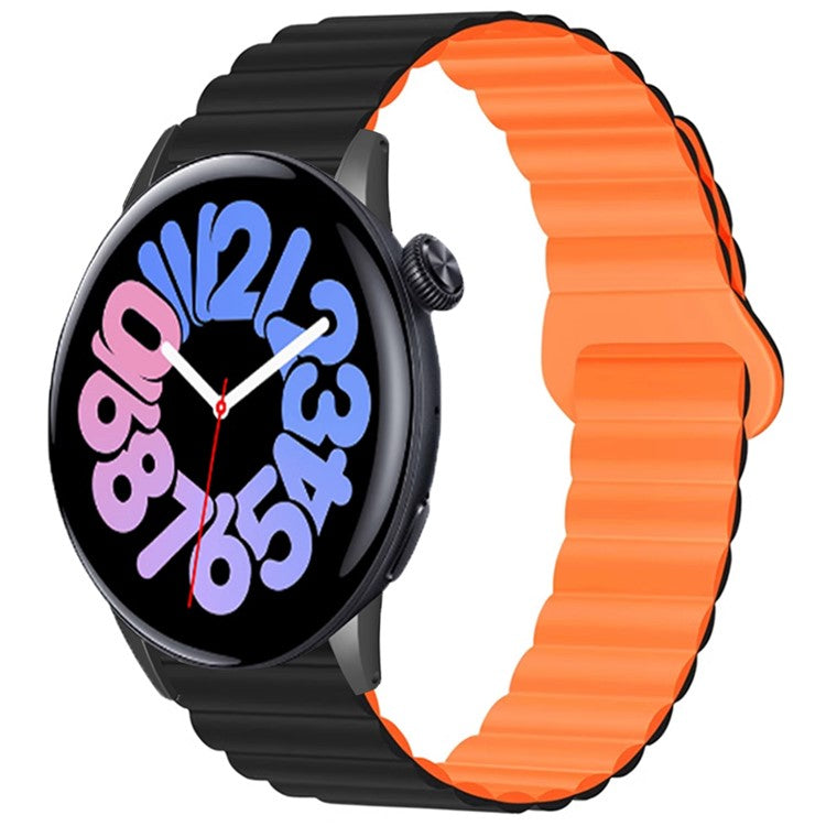 For vivo Watch 3 Magnetic Sport Loop Watch Band Silicone Dual Color Strap - Black+Orange