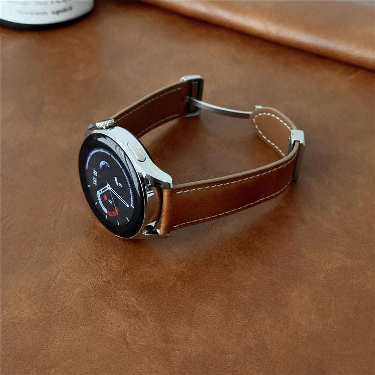 For Samsung Galaxy Watch3 45mm / Huawei Watch 4 Band 22mm Genuine Cow Leather Watch Strap - Matte Brown
