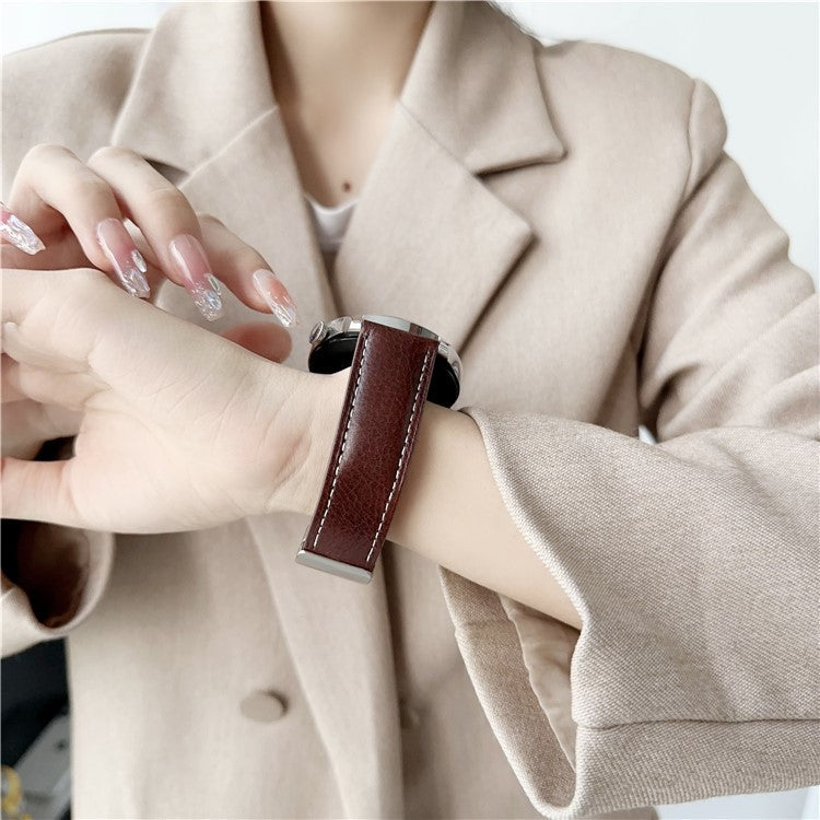 For Samsung Galaxy Watch3 45mm / Huawei Watch 4 Band 22mm Genuine Cow Leather Watch Strap - Matte Brown