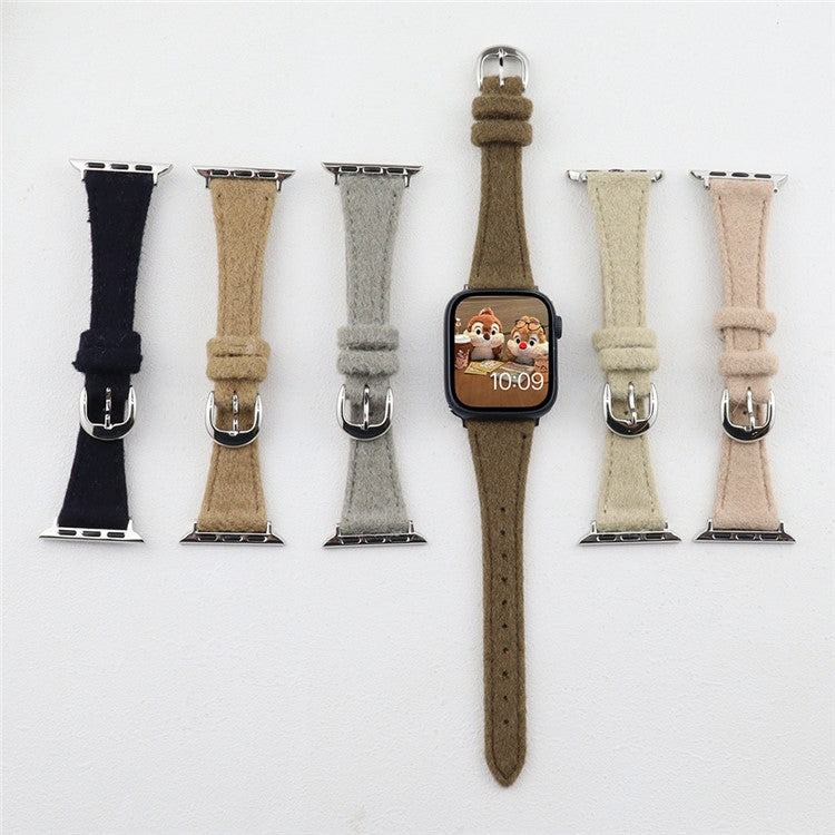 For Apple Watch 10 46mm / Ultra 2 / Ultra 49mm / 9 8 7 45mm / SE (2023) SE (2022) SE 6 5 4 44mm / 3 2 1 42mm Slim Woolen Watch Strap - Black