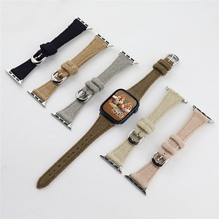 For Apple Watch 10 46mm / Ultra 2 / Ultra 49mm / 9 8 7 45mm / SE (2023) SE (2022) SE 6 5 4 44mm / 3 2 1 42mm Slim Woolen Watch Strap - Black