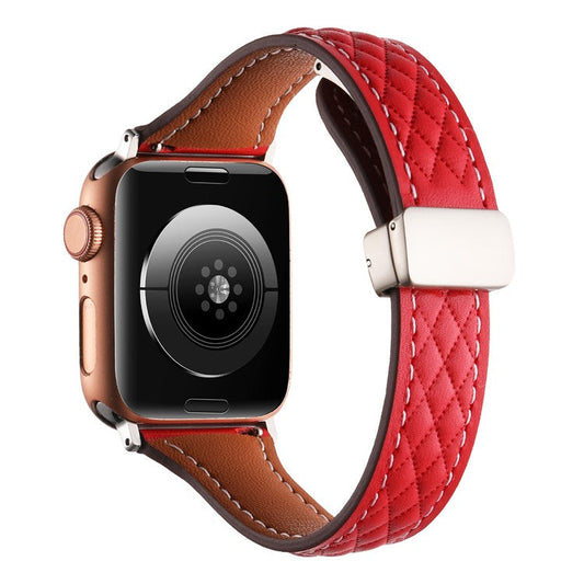 Genuine Cow Leather Band for Apple Watch 10 46mm / Ultra 2 / Ultra 49mm / 9 8 7 45mm / SE (2023) SE (2022) SE 6 5 4 44mm / 3 2 1 42mm Strap - Red