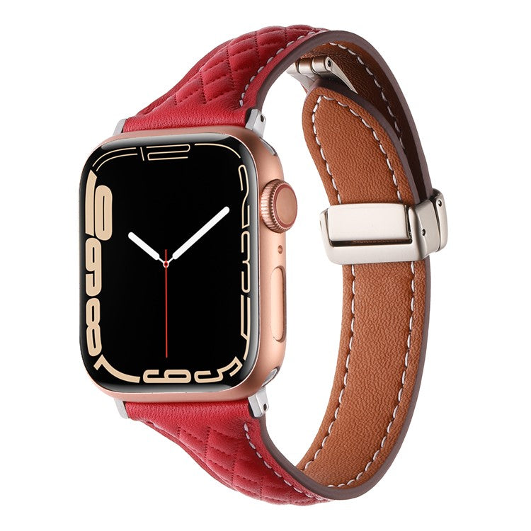Genuine Cow Leather Band for Apple Watch 10 46mm / Ultra 2 / Ultra 49mm / 9 8 7 45mm / SE (2023) SE (2022) SE 6 5 4 44mm / 3 2 1 42mm Strap - Red