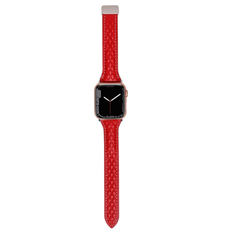 Genuine Cow Leather Band for Apple Watch 10 46mm / Ultra 2 / Ultra 49mm / 9 8 7 45mm / SE (2023) SE (2022) SE 6 5 4 44mm / 3 2 1 42mm Strap - Red