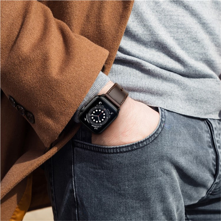 For Apple Watch 10 46mm / Ultra 2 / Ultra 49mm / 9 8 7 45mm / SE (2023) SE (2022) SE 6 5 4 44mm / 3 2 1 42mm Watch Band Strap - Dark Brown+Smooth Texture
