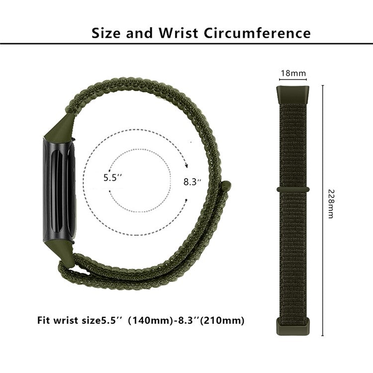 KALEBOL KLB-NLHH-001 For Fitbit Charge 5 / 6 Nylon Watchband Loop Fastener Wrist Strap - Army Green