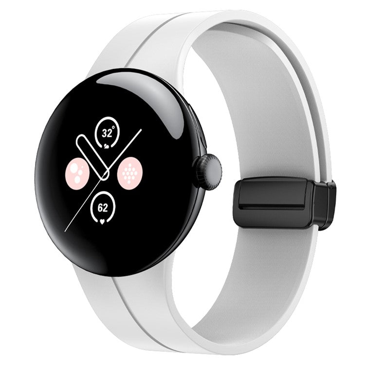 For Google Pixel Watch 3 41mm / Watch 2 / Pixel Watch Silicone Band Watch Strap with Magnetic Folding Buckle - White