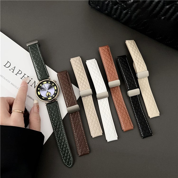 For Huawei Watch GT 4 41mm / Garmin Venu 3S Genuine Cow Leather Band 18mm Magnetic Buckle Strap - Blackish Green