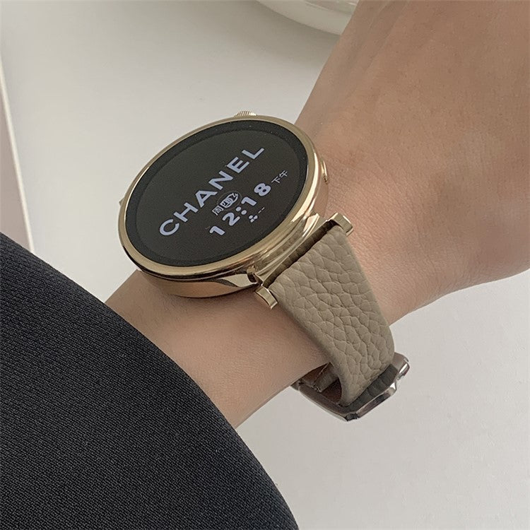 For Huawei Watch GT 4 41mm / Garmin Venu 3S / Venu 2S 18mm Replacement Strap Litchi Texture Band - Khaki