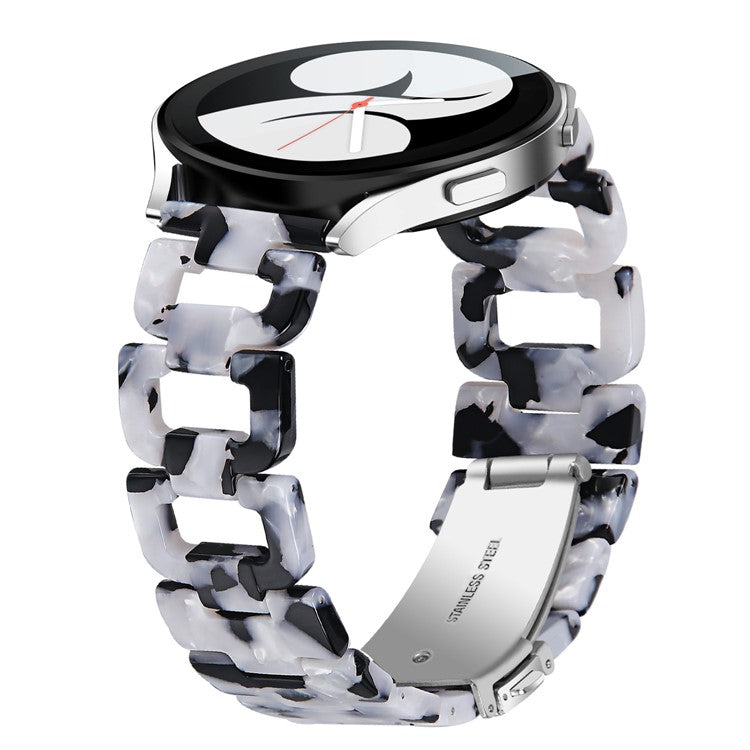 For Pebble 2 / Time Round Resin Watch Strap D-Shape Replacement Watchband - Black+White