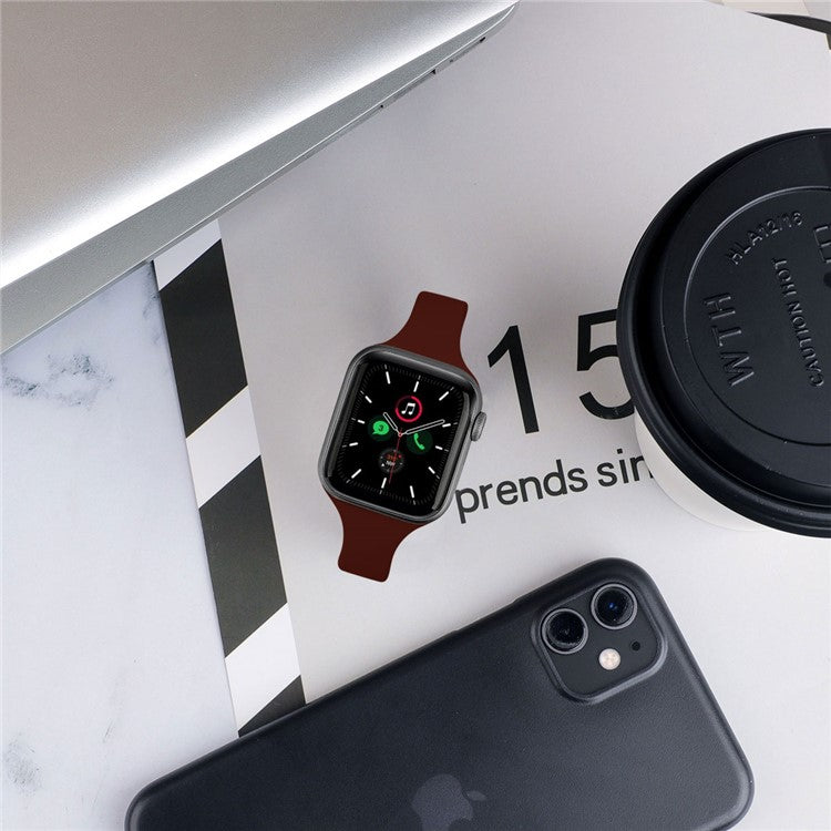 For For Apple Watch Series 10 42mm / 9 8 7 41mm / SE (2023) SE (2022) SE 6 5 4 40mm / 3 21 38mm Silicone Band Strap, Size: L - Wine Red