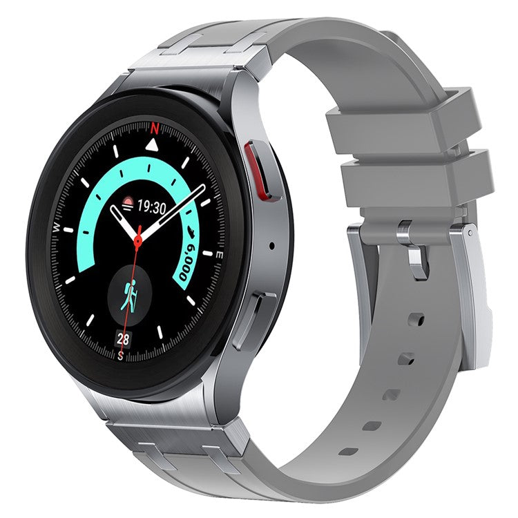 For Samsung Galaxy Watch FE 40mm / Watch6 / Watch 5 / Watch4 Silicone Watch Band with Silver Connector - Silver+Grey