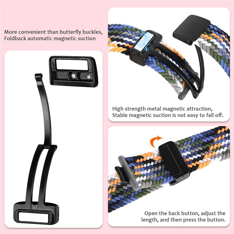For Xiaomi Smart Band 9 Pro / Band 8 Pro / Redmi Watch 4 Nylon Braided Band Magnetic Buckle Watch Strap - Pink