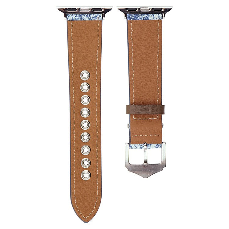 For Apple Watch Series 10 42mm / 9 8 7 41mm / SE (2023) SE (2022) SE 6 5 4 40mm / 3 2 1 38mm Denim Watchband - Snowflake Blue+Bear