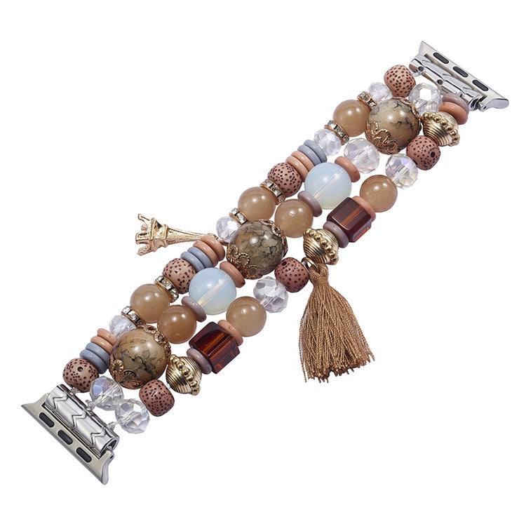 For Apple Watch Series 10 42mm / 9 8 7 41mm / SE (2023) SE (2022) SE 6 5 4 40mm / 3 2 1 38mm Watch Band Beaded Strap - Brown
