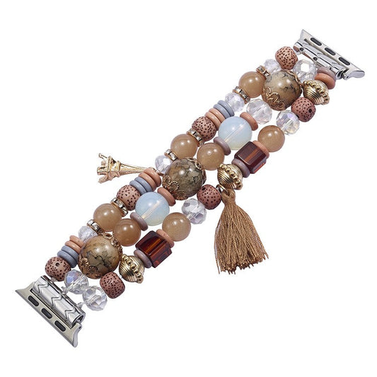 For Apple Watch Series 10 42mm / 9 8 7 41mm / SE (2023) SE (2022) SE 6 5 4 40mm / 3 2 1 38mm Watch Band Beaded Strap - Brown