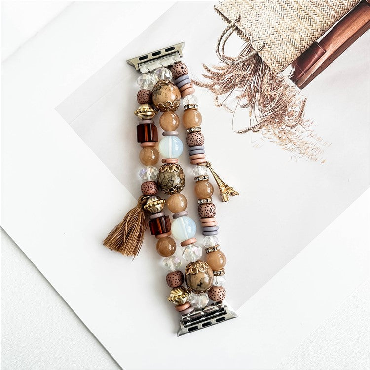For Apple Watch Series 10 42mm / 9 8 7 41mm / SE (2023) SE (2022) SE 6 5 4 40mm / 3 2 1 38mm Watch Band Beaded Strap - Brown