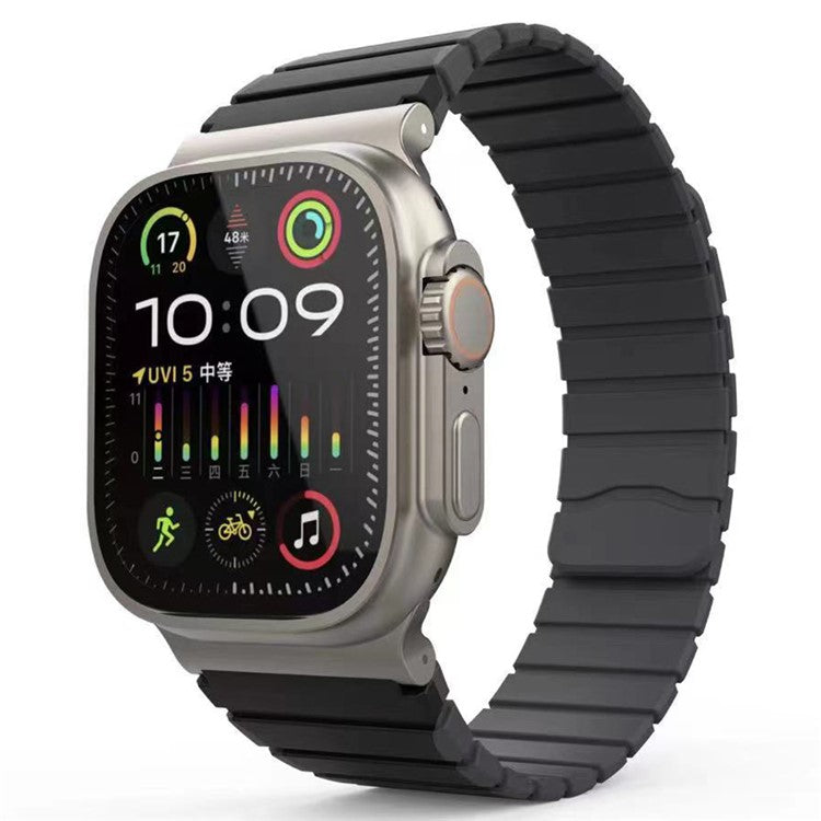 Silicone Band for Apple Watch 10 46mm / Ultra 2 / Ultra 49mm / 9 8 7 45mm / SE (2023) SE (2022) SE 6 5 4 44mm / 3 2 1 42mm Magnetic Strap - Black+Grey