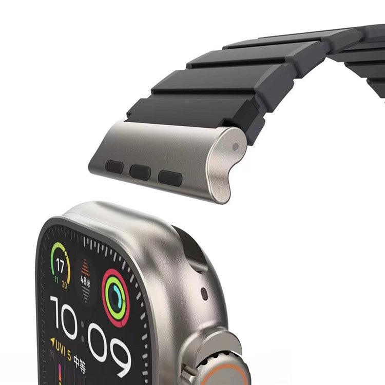 Silicone Band for Apple Watch 10 46mm / Ultra 2 / Ultra 49mm / 9 8 7 45mm / SE (2023) SE (2022) SE 6 5 4 44mm / 3 2 1 42mm Magnetic Strap - Black+Grey