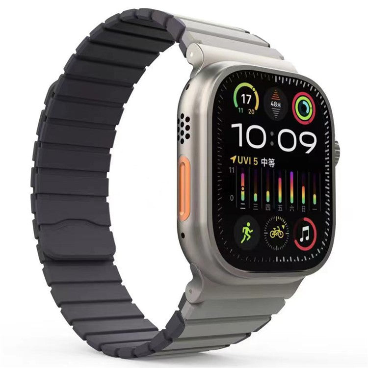 Silicone Band for Apple Watch 10 46mm / Ultra 2 / Ultra 49mm / 9 8 7 45mm / SE (2023) SE (2022) SE 6 5 4 44mm / 3 2 1 42mm Magnetic Strap - Grey